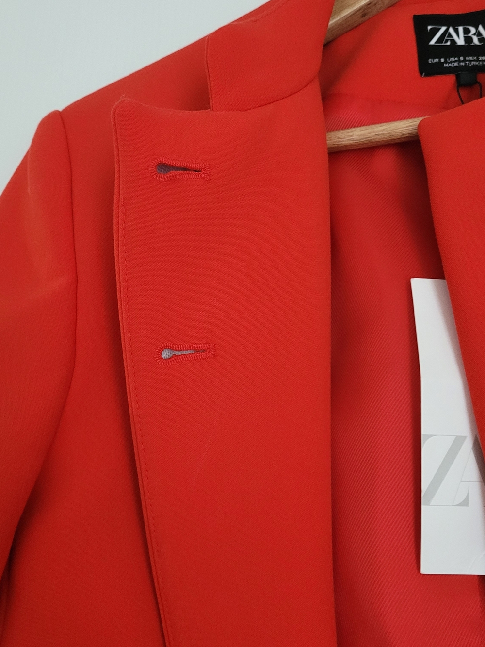 Zara Cropped Red Collarless Blazer Jacket - Picture 8 of 14